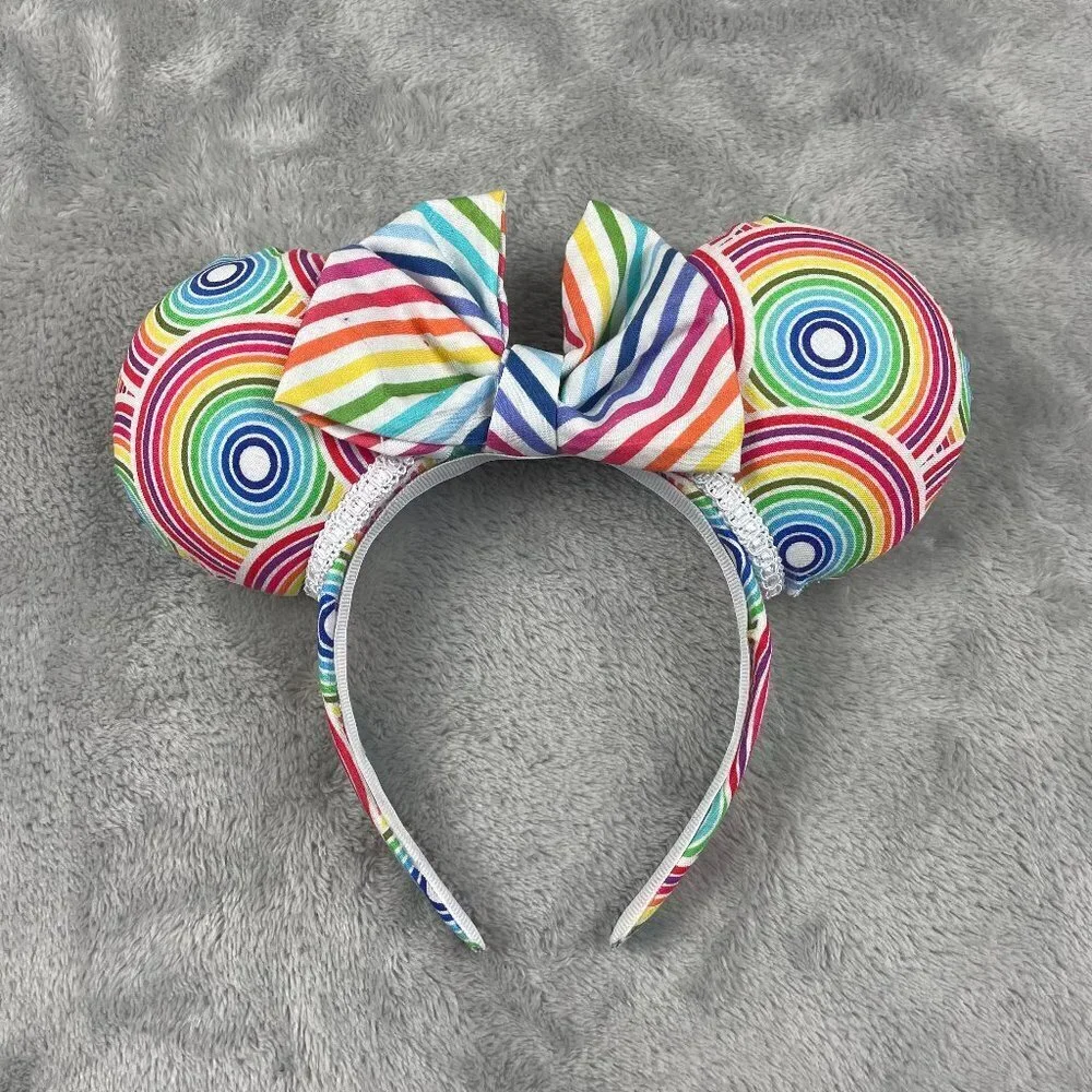 Disney Minnie Mouse Ears Rainbow Colored Custom Fit Adult Size